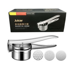 Presa pentru Fructe si Legume, Flippy, Zdrobitor Manual, Inox, 3 Discuri Interschimbabile, Usor de Stors si de Curatat, Ergonomic, Argintiu foto