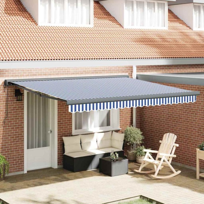 vidaXL Cortina Retractabilă Manual Albastru și alb 350 x 250 cm 3330196