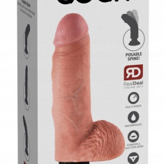 King Cock - Vibrator realist cu testicule și ventuză 18 CM Culoare Piele Ușoară