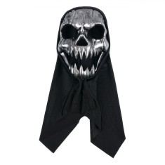 Masca Halloween Horror, Craniu, Negru cu Argintiu, Plastic și Poliester