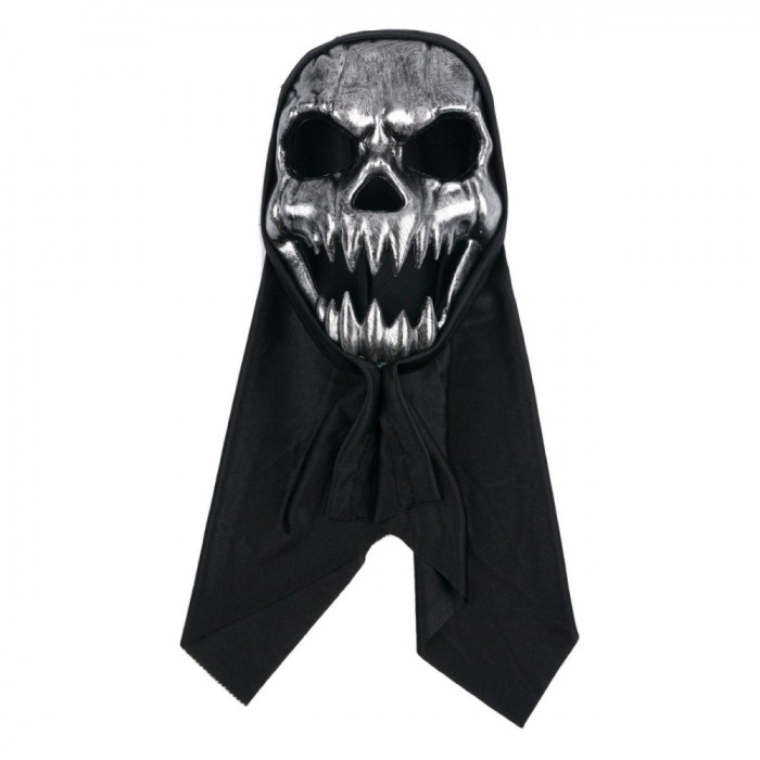 Masca Halloween Horror, Craniu, Negru cu Argintiu, Plastic și Poliester