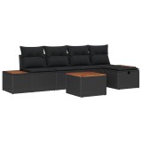 vidaXL Set de canapele pentru grădină cu pernă 6 pcs Negru poliratan 3359625