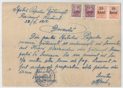 Romania, Sfatul Popular, Dovada, Galanesti, 1952 foto