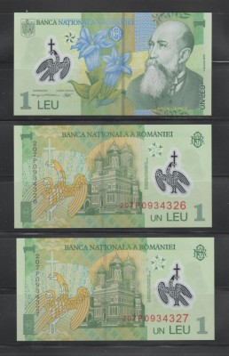 ROMANIA 1 LEU x 2 - 2018 (retiparit 2020) -Serii consecutive - Necirculate UNC foto