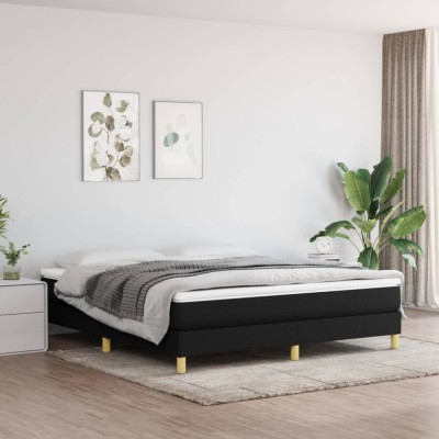 vidaXL Pat box spring cu saltea, negru, 160x200 cm, textil foto