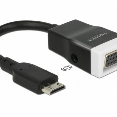 Adaptor mini HDMI-C la VGA cu Audio Negru T-M 15cm, Delock 65588