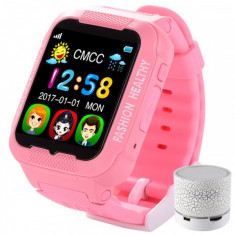 Ceas GPS Copii iUni Kid3, Telefon incorporat, Touchscreen 1.54 inch, Bluetooth, Notificari, Camera, Roz + Boxa Cadou foto