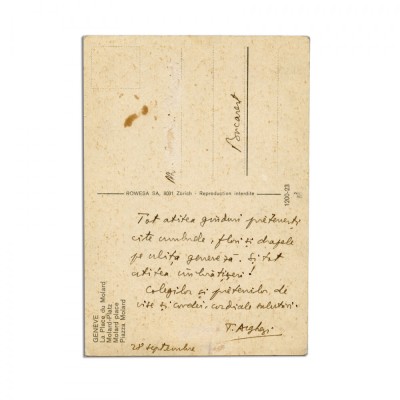Tudor Arghezi, carte poștală de la Geneva, 28 septembrie foto
