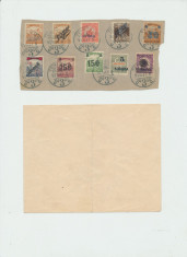 1919 ROMANIA Banat emisiunea Timisoara 10 timbre stampilate pe fragment de plic foto