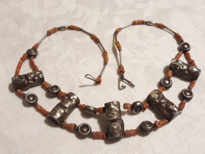 COLIER argint AFGHAN etnic TRIBAL cu CORAL vechi DE EFECT vintage EXCEPTIONAL foto