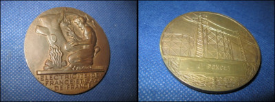2067-Medalia veche Electric-Gaz France. Metal: bronz sau metal bronzuit. foto