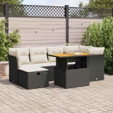 VidaXL Set canapele grădină perne 7 piese negru, poliratan/lemn acacia 3327973