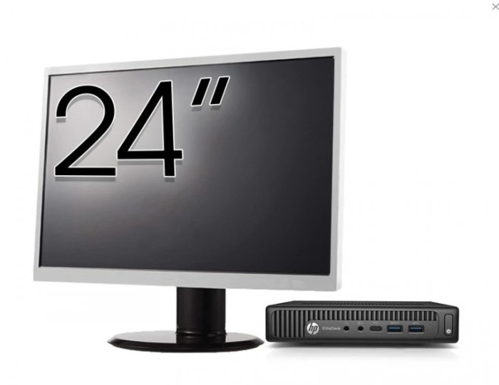 Pachet Calculator Refurbished HP EliteDesk 800 G2 Mini PC, Intel Core i5-6500 3.20-3.60GHz, 8GB DDR4, 256GB SSD + Monitor 24 Inch + Windows 10 Pro New