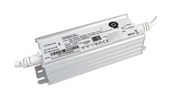 Sursă de alimentare POS MCHQ50V12-GA, driver LED 12V/4.16A 50W CV, carcasă metalică, PFC, intrare CA universală (max 305VAC), Uo/Io reglabilă