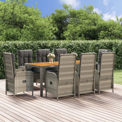 vidaXL Set mobilier grădină cu perne, 9 piese, gri, poliratan foto