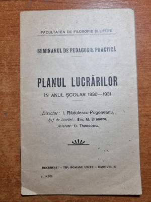 planul lucrarilor in anul scolar 1930-1931 - facultatea de filozofie si litere foto