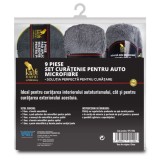 Set Auto Kraftmann 9 Piese Microfibra Curatenie Interior Exterior: Lavete, Pad Polish, Manusa Spalat, Burete, Perie Jante