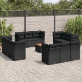 vidaXL Set mobilier de grădină cu perne, 13 piese, negru, poliratan