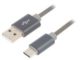 Cablu USB 2.0 A la USB C 2m Gri 480Mbps Textil