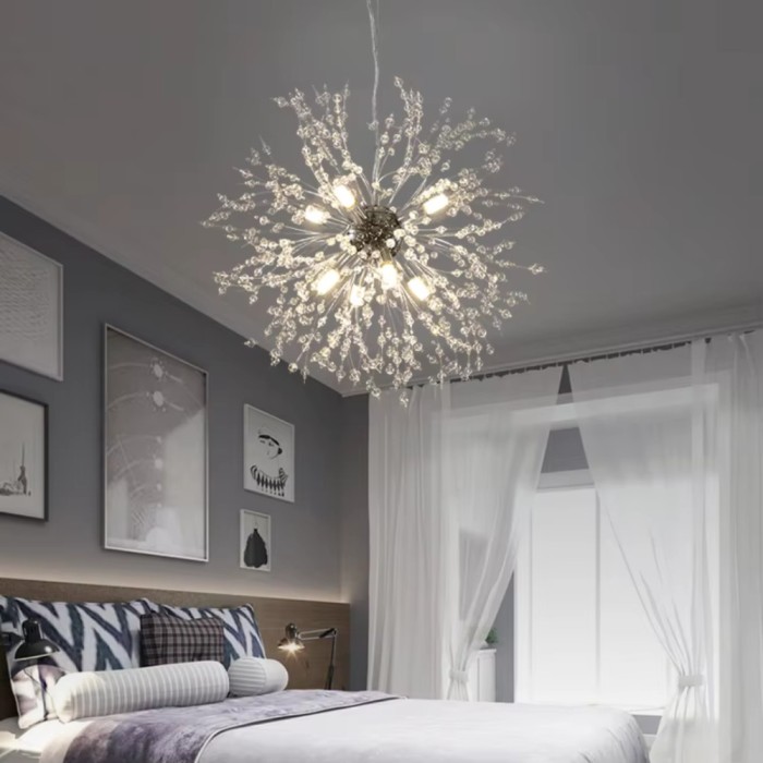 Candelabru Cristal Schonbrunn, 9x G9, Diametru 49cm, Argintiu Lucios, Inaltime Reglabila ModernLight Concept