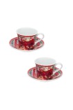 Set 2 căni cu farfurii, porțelan, Moș Crăciun, 90 ml, roșu