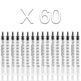 Set de 60 seringi fara ac pentru masurare Thirei, plastic, transparent, 10 cm , 1 ml