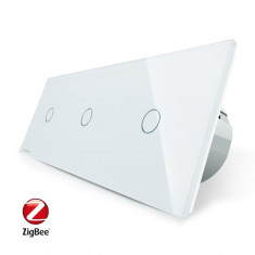 Intrerupator triplu cu touch Livolo din sticla, Protocol ZigBee, Control de pe telefonul mobil, Alb, VL-C701Z/C701Z/C701Z-11 foto