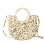 Cos din rafie cu manere rotunde Flowers