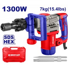 Ciocan Demolator EMTOP EDBRH1301, 1300W, 20J, 3800 BPM, Mandrina HEX, Sistem Anti-Vibratie, 2 Dalti Incluse, Set Suplimentar de Perii de Carbune, Cuti