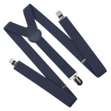Bretele elegante pentru pantaloni, inguste, tip y cu 3 catarame, culoare albastru marin, AVEX