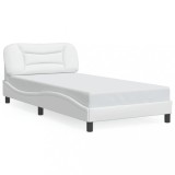 Gossi cadru de pat cu lumini led, alb, 100x200 cm, piele ecologica
