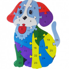 Puzzle 3D din lemn pentru copii cu Alfabet si Cifre, Catel, 26 piese, 24 cm, 18003SX