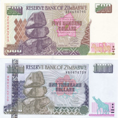 Bancnota Zimbabwe 500 si 1.000 Dolari 2001/2003 - P11a/12a UNC ( set x2 )
