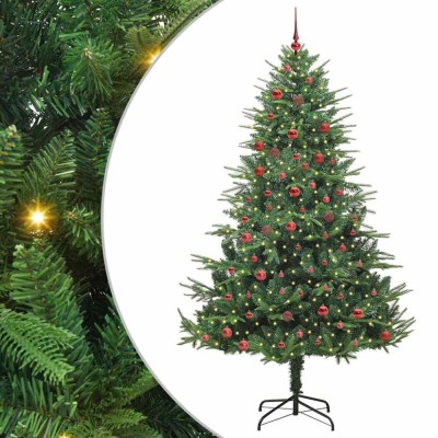 vidaXL Brad de Crăciun artificial pre-luminat cu set de bile Verde 3395357 foto