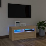 Comodă TV cu lumini LED, stejar Sonoma, 90x35x40 cm