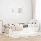 vidaXL Cadru de pat colțar cu saltea Crem 90 x 190 cm Catifea