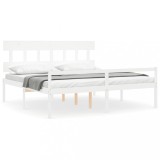 Cumpara ieftin Cadru de pat senior cu tablie, 200x200 cm, alb, lemn masiv