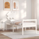 VidaXL Cadru de pat senior cu tăblie single mic, alb, lemn masiv