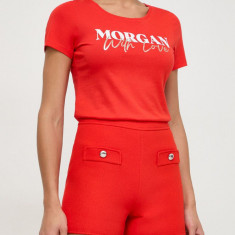 Morgan pantaloni scurti femei, culoarea rosu, neted, high waist