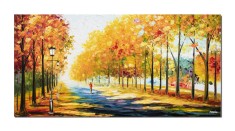Tablou alee in parc pictat manual, Calmitate, 140x70cm ulei pe panza in cutit efect 3D, gata de agatat pe perete foto