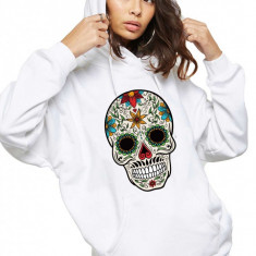 Hanorac dama alb - Sugar Skull Colorful - M