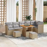 VidaXL Set de Canapea pentru Grădină cu 9 Piese și Perne Bej din Rattan Sintetic, din lemn de acacia.