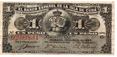 Cuba 1 Peso 1896 Seria 0250831 foto