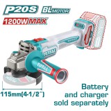 TOTAL - POLIZOR UNGHIULAR 20V - MOTOR FARA PERII (NU INCLUDE ACUMULATOR) PowerTool TopQuality