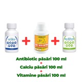 Antibiotic natural pasari Vita Biotic 100 ml + Calciu pentru pasari Bio Vita CD Phos 100 ml + Complex vitamine si minerale pentru pasari Bio Multivita
