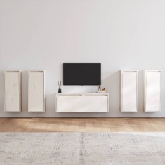 Gossi comode tv, 5 buc., alb, lemn masiv de pin
