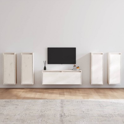 vidaXL Comode TV, 5 buc., alb, lemn masiv de pin foto