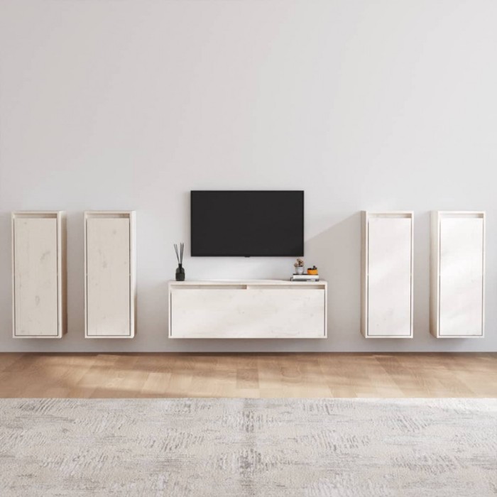 vidaXL Comode TV, 5 buc., alb, lemn masiv de pin