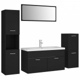 Set mobilier de baie, negru, lemn prelucrat