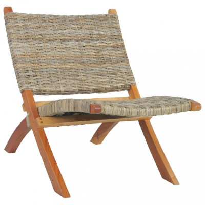 Scaun relaxare, natural, ratan kubu și lemn masiv de mahon foto
